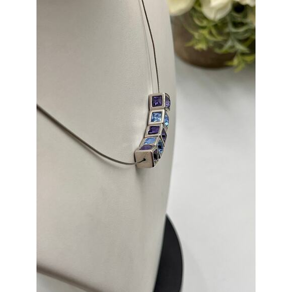 Swarovski Signed Swan Blue and Purple Crystal Cubes on Chain Necklace - Picture 6 of 10